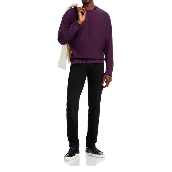 Hugo Boss Men's HUGO Smarlo Logo Oversized Cotton Knit Crewneck Sweater Purple - Picture 6 of 7